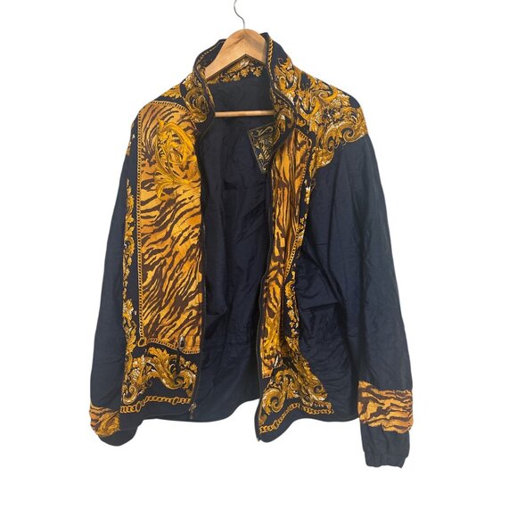 East West Baroque Tiger Print Zip Jacket Black Gold Vintage Style Size L - Picture 4 of 7